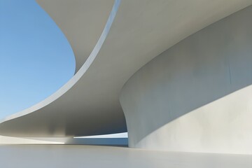 Abstract White Curved Architecture &ndash; Futuristic Interior with Reflective Concrete Floor