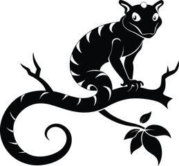 Black and White Vector Illustration of a Lemur on a Branch Silhouette Art