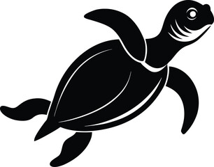 Black and White Sea Turtle Vector Illustration - Simple Graphic Animal Design