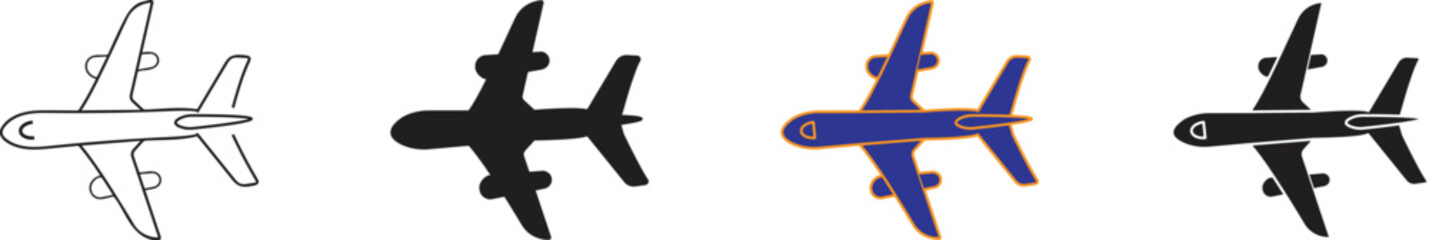 Commercial aircraft icon in mid-flight for travel, airport, or aviation company with transparent background