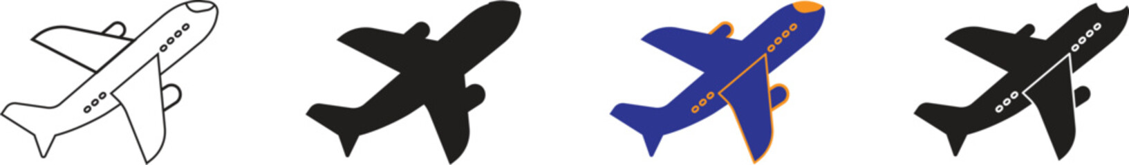 Plane icon in upward flight motion for business travel, airport, or tourism symbol with transparent background