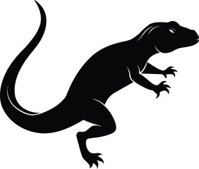 Black Silhouette of a Lizard Reptile Standing Upright Vector Graphic Illustration