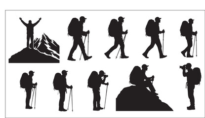 Diverse Hikers in Silhouette on Various Terrain