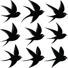 Fototapeta premium Swallow Bird Silhouettes: Flying Swallows Vector Art, Black & White Graphic Design, Bird Illustration