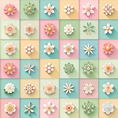 Fototapeta premium A cheerful collection of pastel flowers in a repeating pattern creates a vibrant background