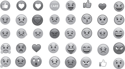 Social Media Reaction Emojis: Like, Love, Haha, Wow & Emotional Faces Set of Popular Emoticons: Digital Communication & Expressive Icons
