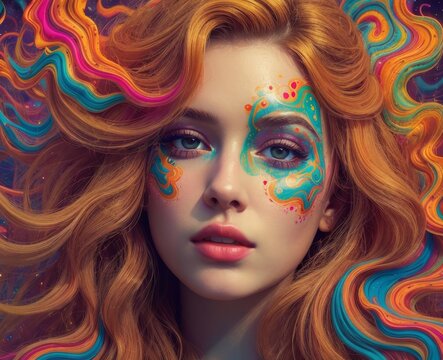 Vibrant Painted Portraits of Women &ndash; Colorful Face Art and Psychedelic Aesthetics