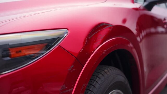 Close up view of Car after accident . Process of pointless dent repair on car body, 