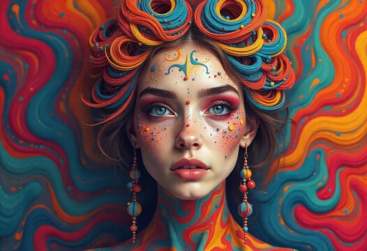 Vibrant Painted Portraits of Women &ndash; Colorful Face Art and Psychedelic Aesthetics