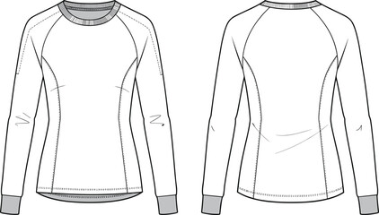 Classic Raglan Long-Sleeve Shirt: Front and Back Views with Minimalist Design