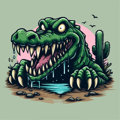 Obraz premium illustration of a vicious scary crocodile 