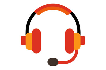 Modern red and orange headphones with microphone icon