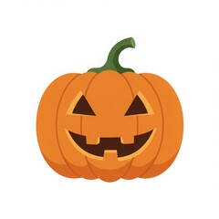 Classic jack-o'-lantern with glowing face and green stem, isolated on a white background. Perfect Halloween icon.