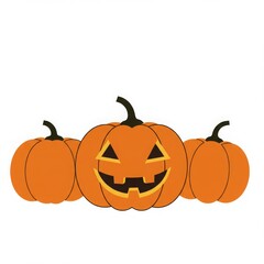 A group of three carved Halloween pumpkins with glowing faces, isolated on a white background. Fun and festive seasonal illustration.