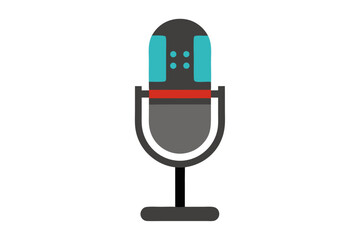 Modern retro microphone icon with teal and red accents