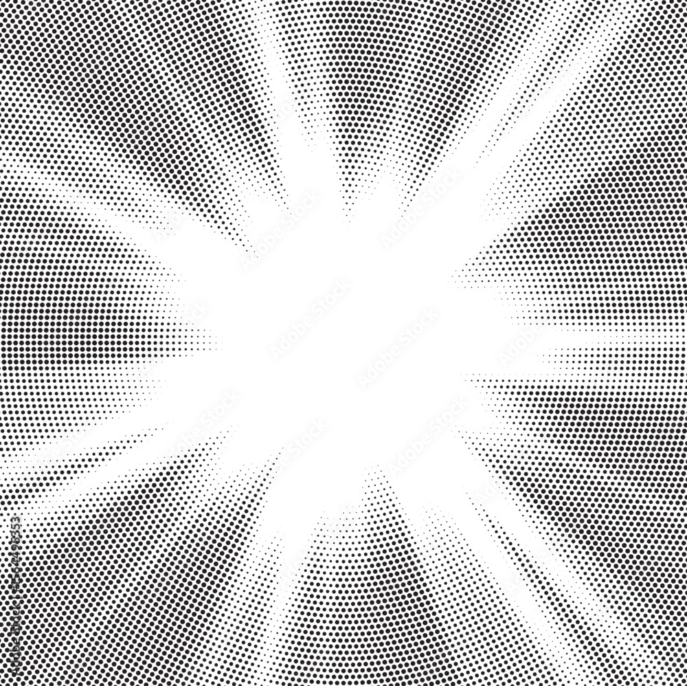 Aufkleber Halftone gradient sun rays pattern. Abstract halftone vector dots background. monochrome dots pattern. Vector background in comic book style with sunburst rays and halftone. Retro pop art design.