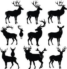 Fototapeta premium Deer Silhouettes Vector Graphics: Antlered Buck Illustrations for Design Projects