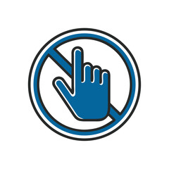 Obraz premium No touching sign with raised hand icon in blue and white design 