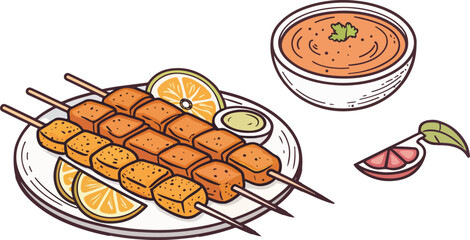 Chicken Skewer icon design, Chicken kebab Illustration vector design, Chicken Tikka sticks vector design