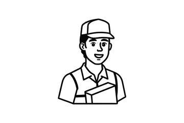 Delivery Man Holding Package in a Silhouette Style Illustration