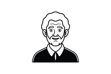 Fototapeta premium Senior Man Portrait Illustration in Black and White Silhouette