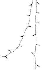 String of white led lights with black wire isolated on transparent background