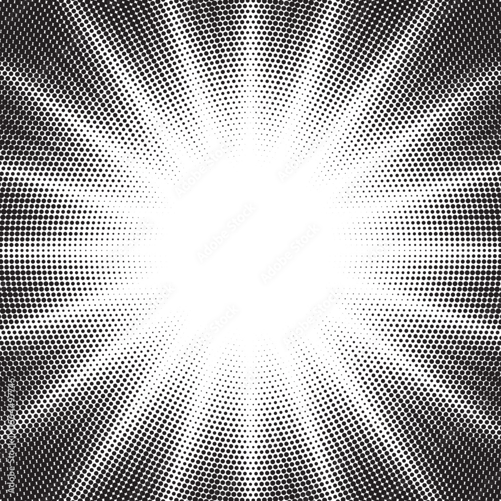 Poster Halftone gradient sun rays pattern. Abstract halftone vector dots background. monochrome dots pattern. Vector background in comic book style with sunburst rays and halftone. Retro pop art design.