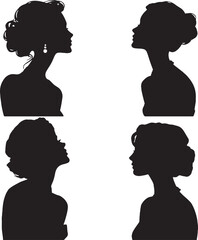 Elegant Female Silhouette Portrait Set in Profile View, Vector