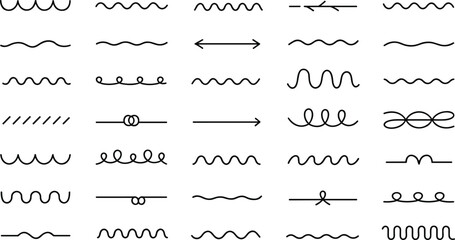 Collection of Hand-drawn Wavy and Curved Line Patterns for Decorative Design, Text Dividers, and Visual Elements