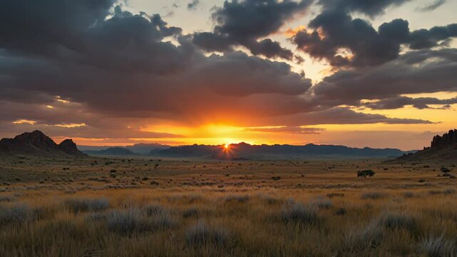 8K 360&deg; Sunset Storm Over Golden Savanna with Lightning and Cinematic Atmosphere, Loop
