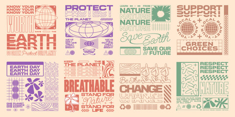 Environmental typography graphic set, eco poster design for print, Environment t-shirt design, eco poster bundle, Earth day theme, Green living, Save the planet