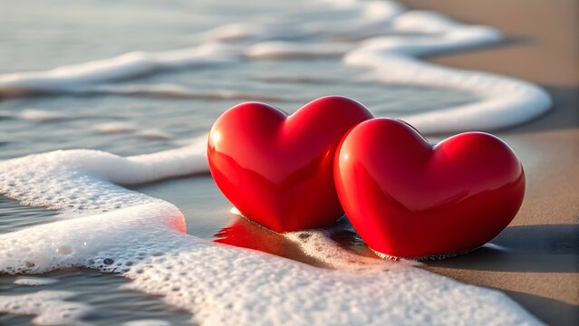 Romantic Red Hearts on the Beach A Symbol of Love and Devotion