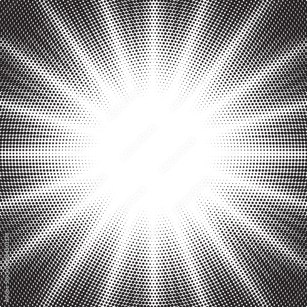 Poster Halftone gradient sun rays pattern. Abstract halftone vector dots background. monochrome dots pattern. Vector background in comic book style with sunburst rays and halftone. Retro pop art design.