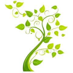 Obraz premium Stylized Vibrant Green Tree with Decorative Swirls on a Clean Black Background