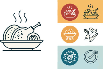 Chicken Tikka vector design, Chicken Tikka Logo and icon design, Set of Chicken Skewer vector design