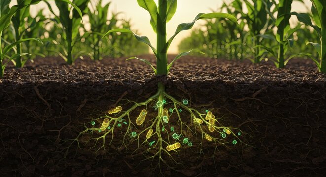 A science-inspired plant biology scene displaying thriving area crops.