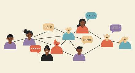 Illustration of interconnected diverse people communicating and sharing information