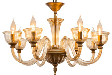 Fototapeta premium Elegant crystal chandelier with multiple lights illuminating a dark background