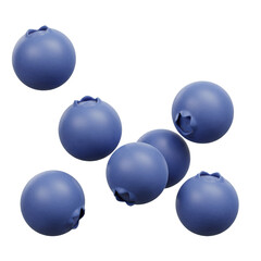 Several plump blueberries float against a stark white background, showcasing their vibrant blue hue and smooth texture.
