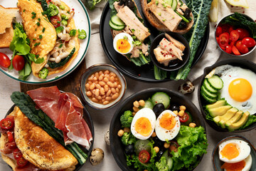 Breakfast food concept. Various ways of cooking chicken eggs.