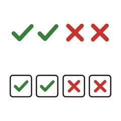 Green checkmarks and red crosses yes no correct incorrect