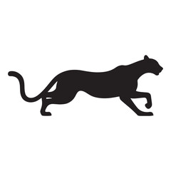 A sleek black silhouette of a panther in motion on a white background