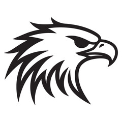 Stylized eagle head profile silhouette with sharp feathers and intense gaze