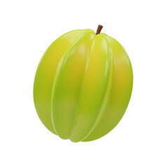 A vibrant, 3D illustration of a star fruit, showcasing its unique, segmented shape and bright colors.