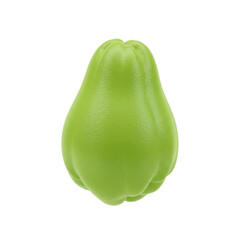 Isolated chayote squash, a light green pear-shaped vegetable with ridges, against a plain white background.
