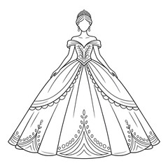 Ball gown dress line drawing coloring page