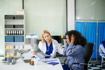 Professional healthcare scene featuring a doctor performing a patient checkup in a clinical setting