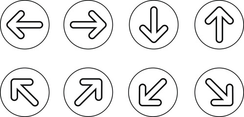Vector Collection of Arrow Symbols in Multiple Orientations Inside Circular Frames