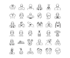 Fototapeta premium Spa & Wellness Massage Icons: Line Art Set for Body Treatment & Relaxation