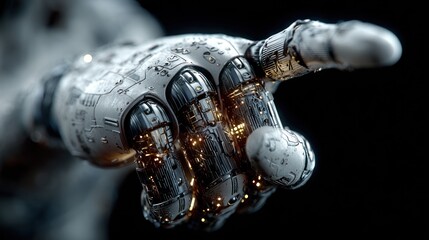 Detailed Robot Hand with Intricate Mechanical Design on Dark Backdrop